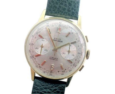 A Swiss Emperor chronograph gent's wristwatch, with a silvered numeric dial, and seventeen jewel Incabloc movement, with gold