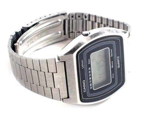 A Casio Lithium Quartz digital watch, in stainless steel case and strap, boxed. 