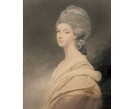Early 20thC framed and mounted coloured print, portrait of a lady, 35cm x 28cm.