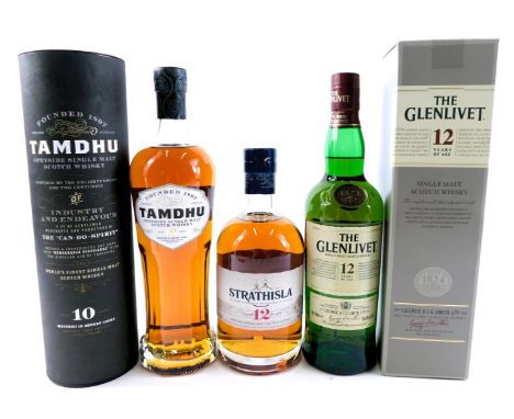 Three bottles of single malt scotch whisky, comprising Strath Isla twelve year old single malt scotch whisky, 70cl bottle, a 