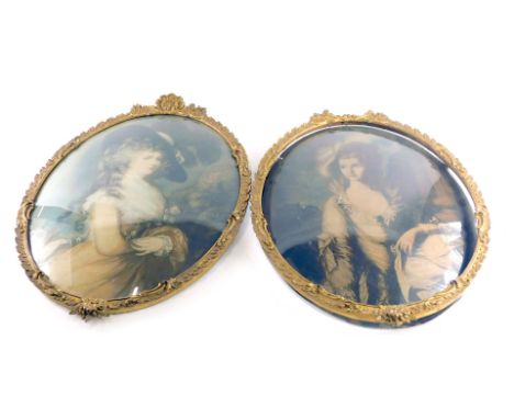 A pair of late 19th/early 20thC convex prints, to include The Duchess of Devonshire, pair in oval gilt gesso frames, 59cm x 4