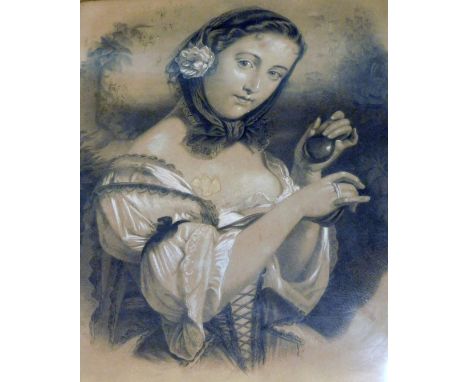 J Barr?. Portrait of a lady, pencil heightened in white, dated December 19th 1867, in rosewood moulded frame, 62cm x 49cm. 