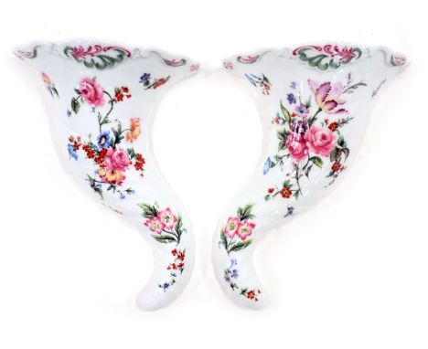 Two Royal Worcester Compton and Woodhouse wall pockets, each trumpet shaped with transfer printed floral decoration, 20cm hig