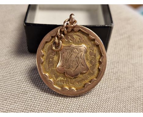 Vintage 9ct Gold Cleckheaton West Yorkshire Billiards Club Medal Fob - 12.8g