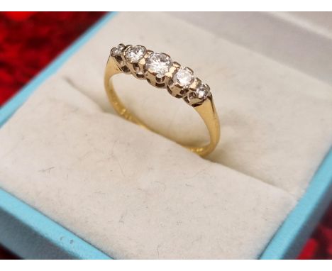 18ct Gold, 5-Diamond and Platinum Ring, size M and 1.93g