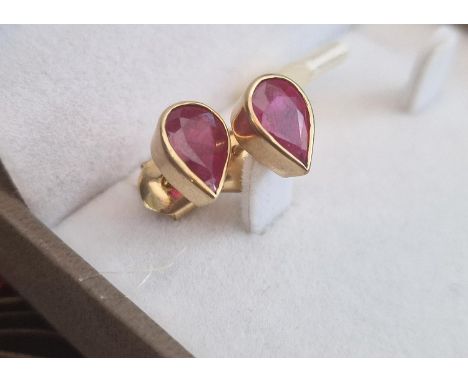 Pair of 18ct Gold &amp; Ruby earrings, 2.77g