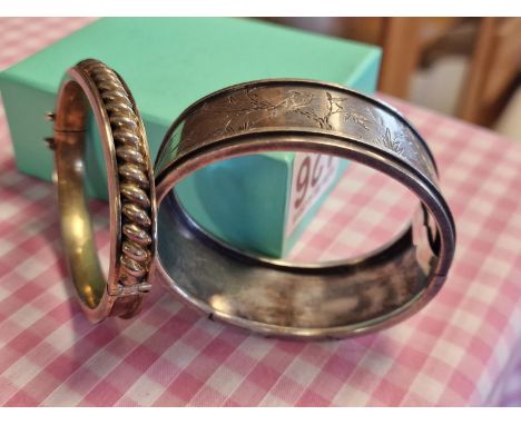 Pair of Vintage 1930's Sterling Silver and Gold-Plated Silver Bangles