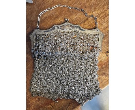 Antique Silver Mesh Chainmail Purse w/chinese marks to inside - also marked '85'