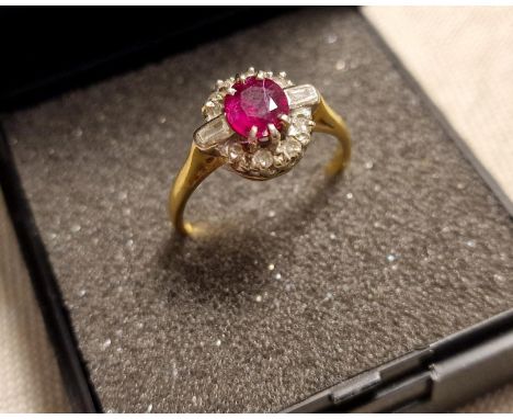 18ct Gold, Diamond &amp; Ruby Dress Ring, size K, 2.8g