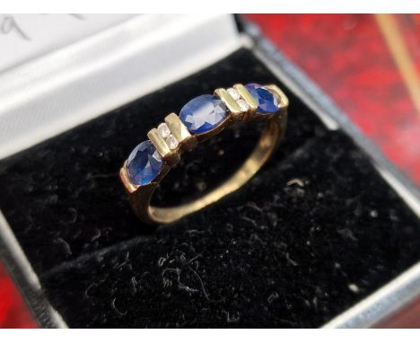 9ct Gold Sapphire and Diamond Ring - size N