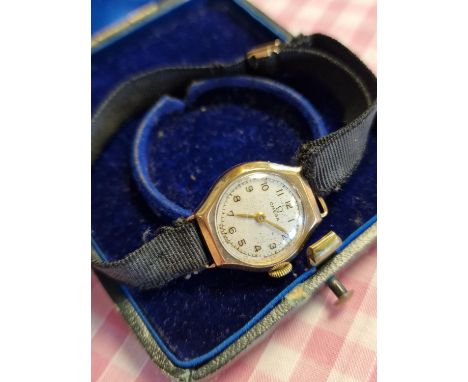 Vintage Omega 9ct Gold Cocktail Watch w/a Fabric Strap &amp; a 9ct Clasp - 9.28g