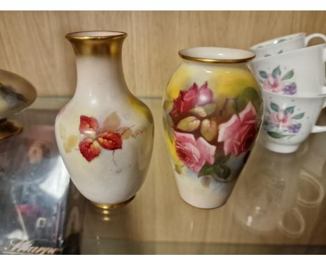 Pair of Floral Handpainted Royal Worcester Vases inc a Kitty Blake signed example