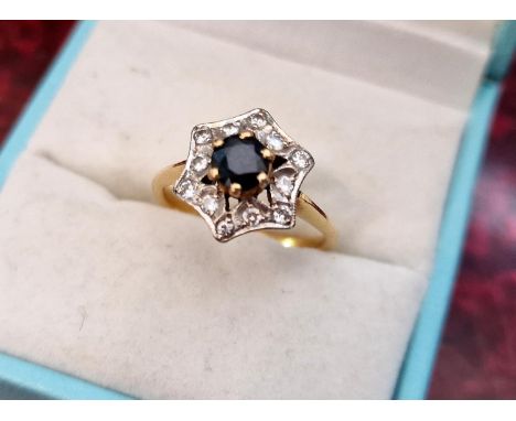18ct Gold, Diamond and Sapphire Ring, size K+0.5 and 4.19g