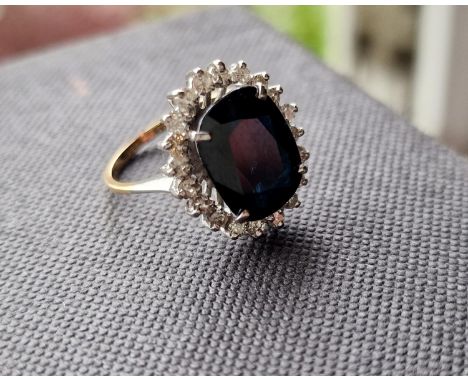 18ct Gold and Platinum Diamond &amp; Sapphire Dress Ring, size H, 3.4g