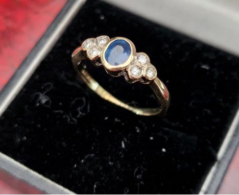 9ct Gold Sapphire and Diamond Ring - size N+0.5