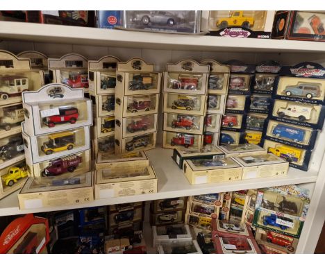 One Shelf of 50 Die-Cast Truck Toys and Vand w/advertising etc - inc Vanguards and Lledo