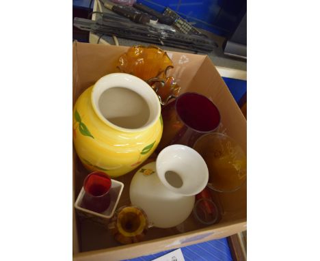 BOX OF MIXED GLASS AND CERAMIC VASES