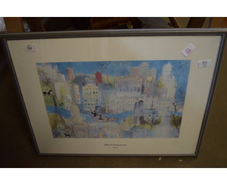 COLOURED PRINT, HOTEL LANCASTER, PARIS, FRAMED AND GLAZED, 68CM WIDE