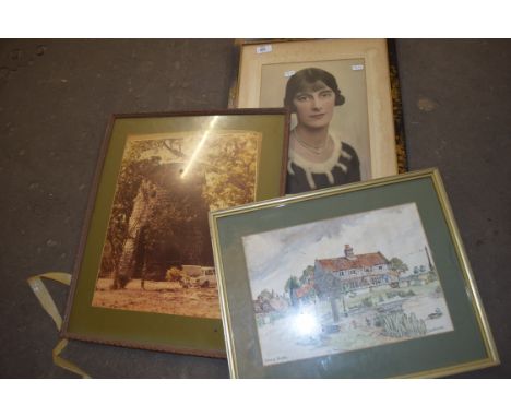 MIXED LOT: PICTURES AND FRAMES TO INCLUDE VINTAGE FRAMED PHOTOGRAPH, JANET BECKETT STUDY OF STANHOE, NORFOLK ETC