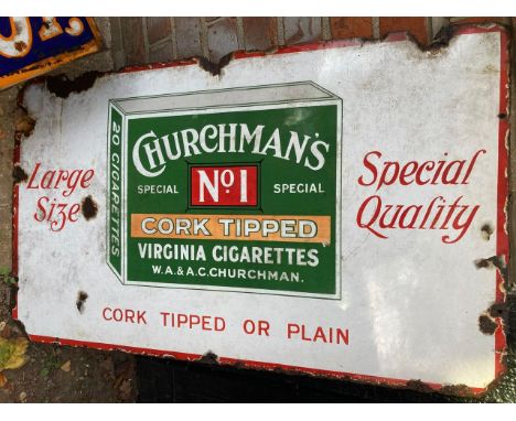 Collectables: Original Enamel sign - Churchmans No.1 few knocks and edges missing great item 18 x 30 inches