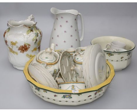 A royal Doulton Sheraton part breakfast service, an Edwardian wash basin, two jugs, a small quantity of commemorative and oth