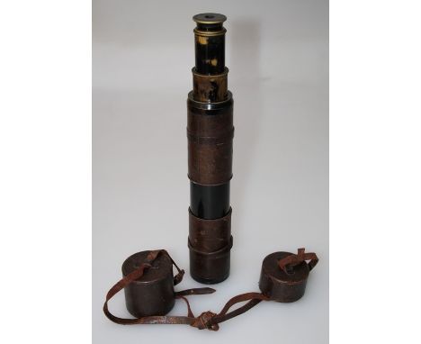 An early 20th century Busch X35 four draw telescope in stitched hide case