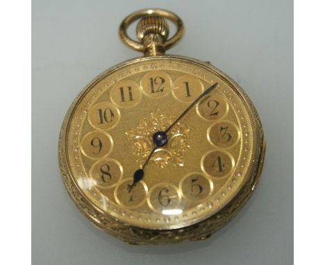 Whitmore and Son, Northampton, a late 19th century lady's 18ct gold crown wind openface fob watch, movement numbered 61357, 3