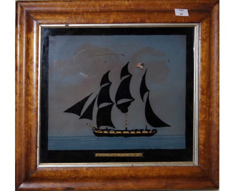 An early 19th century painting on glass of the American sloop John Adams 1814, maple framed, 27 x 31cmThis could depict the s