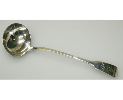 Robert Hennell 2nd, a silver Hanoverian pattern soup ladle, with monogrammed crest to handle. London 1829. 7.5 troy oz