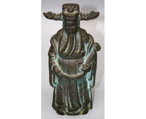 A 19th century Chinese provincial bronze figure of The Star God Lu, 23cm high