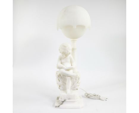 Alabaster lamp reading child after Antonio Canova, ItalyAlbasten lamp lezend kind naar Antonio Canova, ItalieH 70 cm
