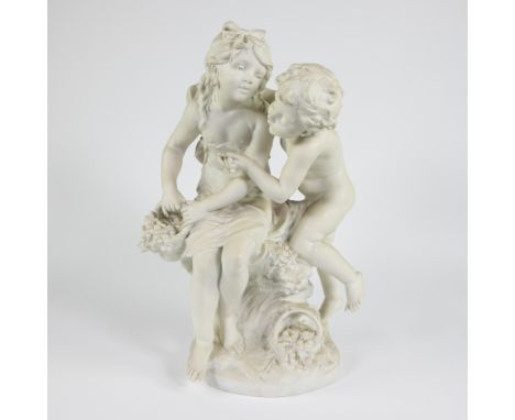 Louis Auguste and Hippolyte Francois MoreauBiscuit Children playing, signed.Biscuit Spelende kinderen, getekend.H 50.5 cm