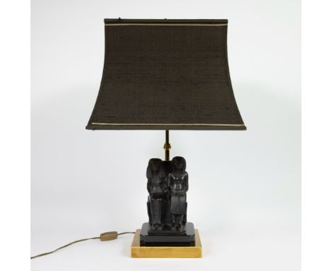 Table lamp Egyptian decor on brass baseTafellamp Egyptisch decor op messing voetH 56 cm