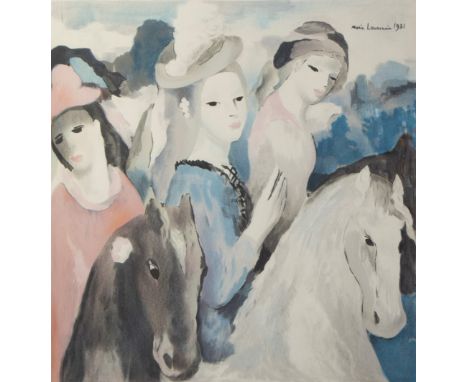Marie LAURENCIN (1883-1956)Lithograph in colors Figures and horses, numbered HC and signed.Kleurenlithografie Figuren en paar