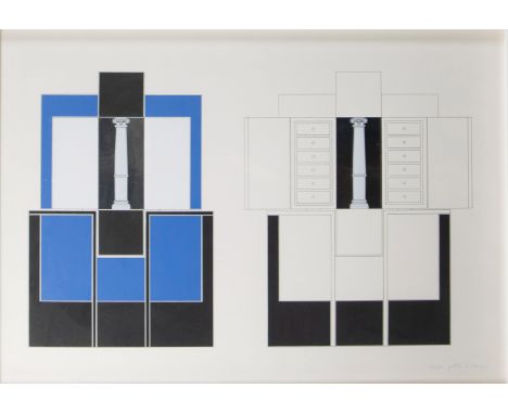 Pieter DE BRUYNE (1931-1987)Serigraph Dessin pour un cabinet et colonne baroque, n° 72/100, signed.Seriegrafie Dessin pour un