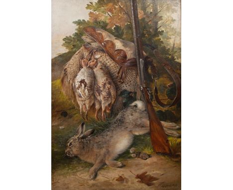 François Joseph HUYGENS (1820-1908)Oil on canvas Hunting scene, signed and dated 1894.Olie op doek Jachttafereel, gesigneerd 