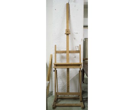 STUDIO FOLDING EASEL, 20th century beech, adjustable and folding, 61cm W.