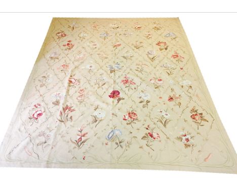 NEEDLEPOINT CARPET, 304cm x 241cm, tiled flower designs.