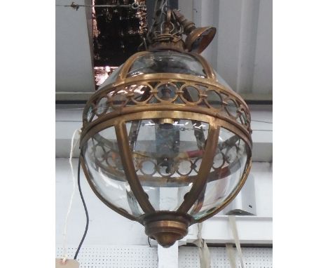 HANGING LAMP, globe style in a bronzed frame, 41cm diam. plus chain.