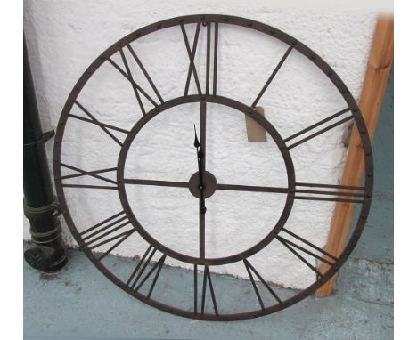 SKELETON WALL CLOCK, with Roman numerals in rustic metal finish, 115cm diam.