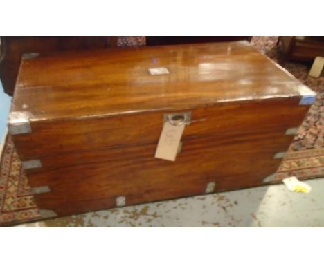 TRUNK, 19th century camphorwood and metal bound with rising lid and carrying handles, 45cm H x 99cm W x 50cm D.