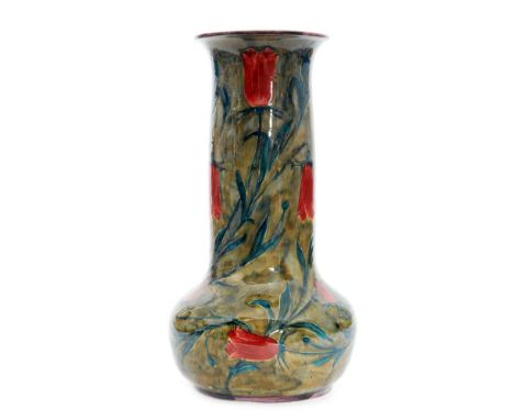 An early 20th Century S. Hancock & Sons Morris Ware vase of globe and shaft form designed by George Cartlidge decorated in pa