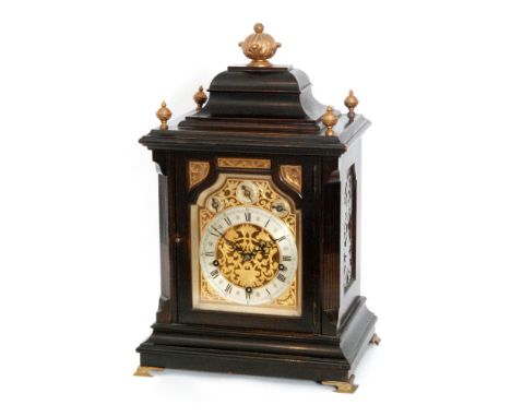 An early 20th Century musical bracket clock in the Georgian style, with pull cord repeat mechanism striking on a gong, the pi