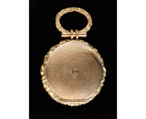 A 19th Century vinaigrette of circular outline with engine turned decoration and cast foliate and C scroll border decoration,