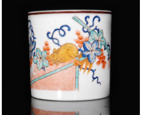 An early 19th Century Spode Bute shape coffee can transfer and hand decorated in polychrome enamels with a red squirrel and a