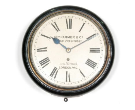 A small late 19th Century mahogany cased wall clock by George Hammer & Co, School Furnishers 370 Strand London W.C, single fu