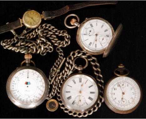 A Victorian Continental silver chronograph pocket watch, the white enamel dial with Roman numerals, two subsidiary dials,  th