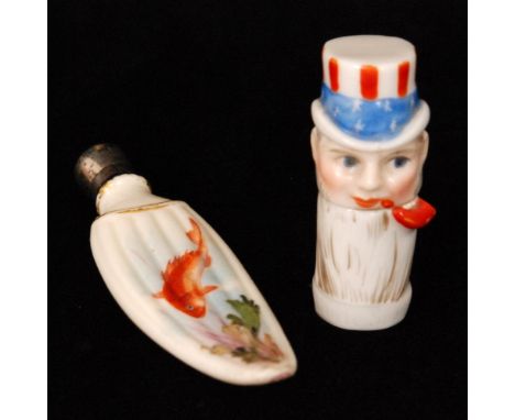 A late 19th to early 20th Century Royal Worcester scent bottle decorated with a hand painted goldfish swimming towards sea gr