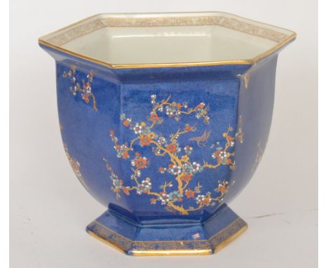 A large Carlton Ware Orange Blossom pattern jardiniere of hexagonal form decorated with a gilt and enamel blossom tree with j