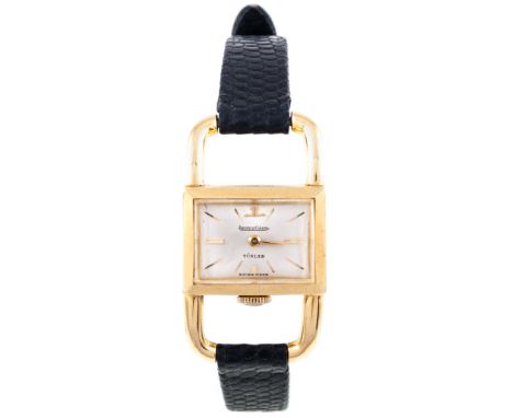 Jaegar-le-Coultre - A lady's Turler wrist watch, the rectangular cream baton dial in an 18 carat yellow gold case numbered 16